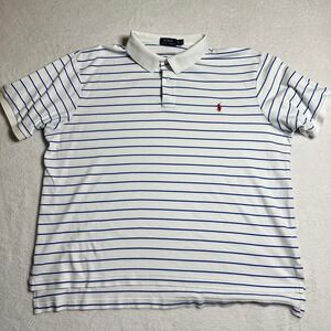 Polo Ralph Lauren 3XB Big & Tall Blue White Striped Cotton Pique Polo Shirt Pony